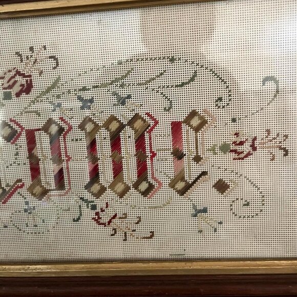 Antique Paper Punch Embroidery Victorian Motto Welcome Framed - Picture 4 of 7